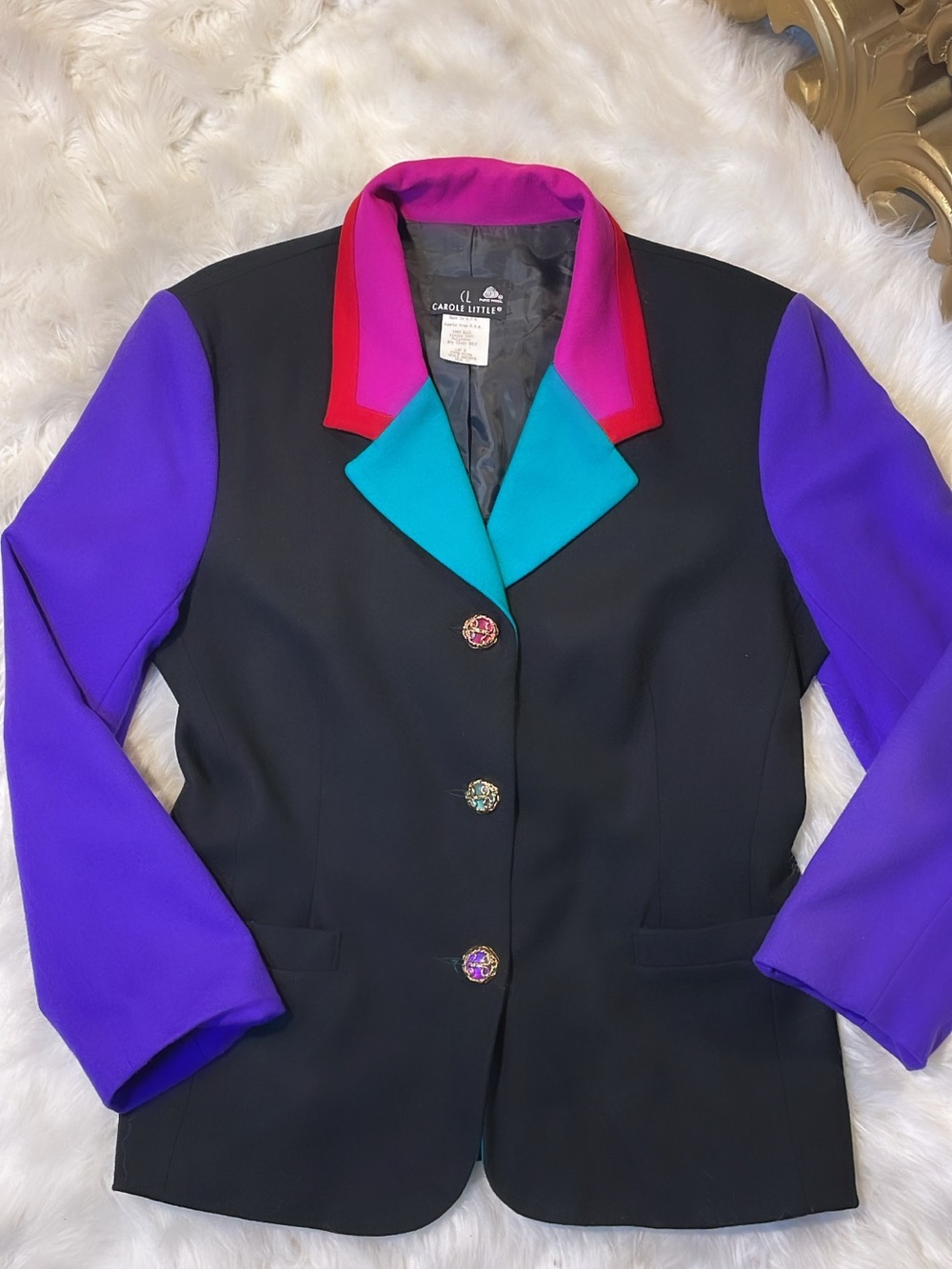 Carole Little Black Blazer with Purple Sleeves & Colorblock Collar